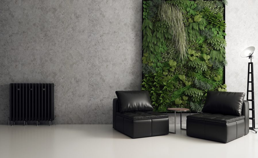 Minimalist,Modern,Interior,With,Vertical,Garden,On,The,Wall.,3d