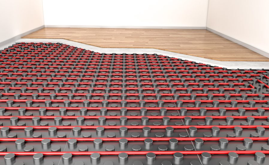 detail of heater floor panel and wood parquet 3d rendering image
