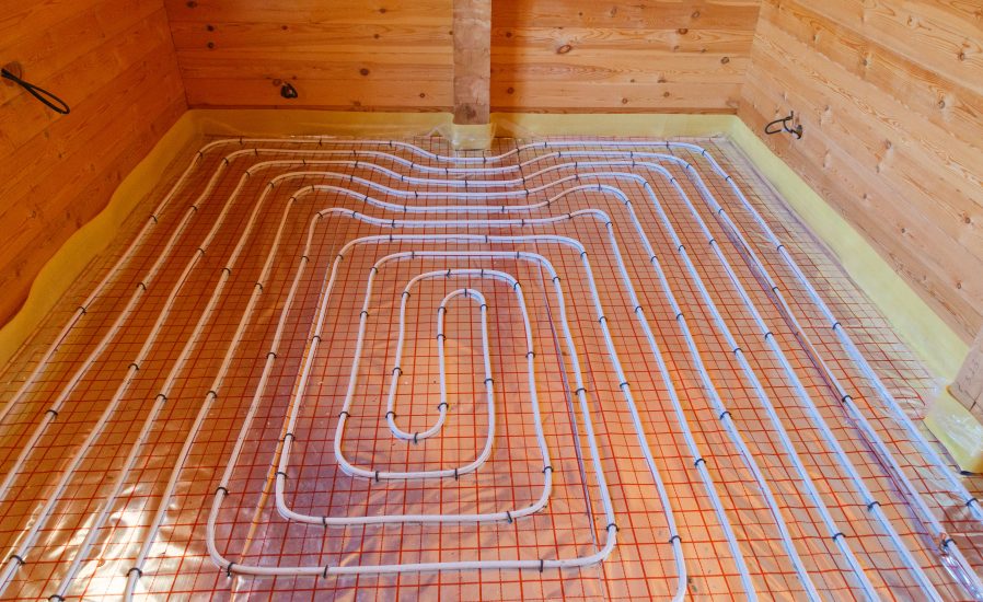 Underfloor surface heating pipes. Low temperature heating concept.